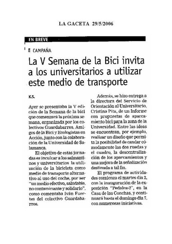  Dossier Prensa 2006. Guardabarros. Comité de Bici Urbana Salamanca.